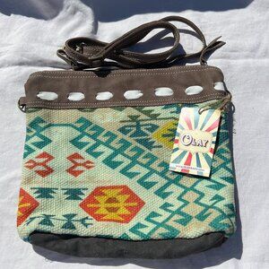 OLAY  Leather and Upcycled Canvas Bag NWT